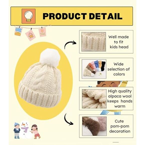 Toddler Boys Girls Winter Beanie Hat Warm Cozy Knit Pom Pom Knit Hat for Kids - Picture 2 of 4